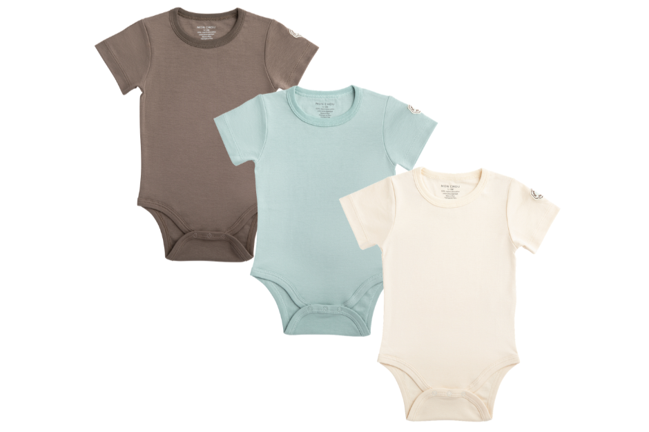 Baby Boy Ivory Baby Onesie Short Sleeve Onesie 3-Pack In Cocoa