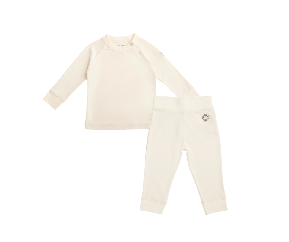 Long Sleeve Crew Neck Shirt & Pants in Ivory