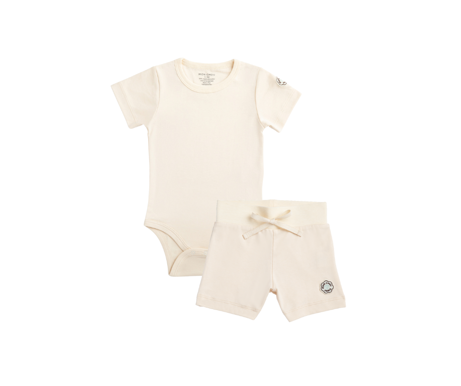 Short Sleeve Onesie & Shorts in Ivory