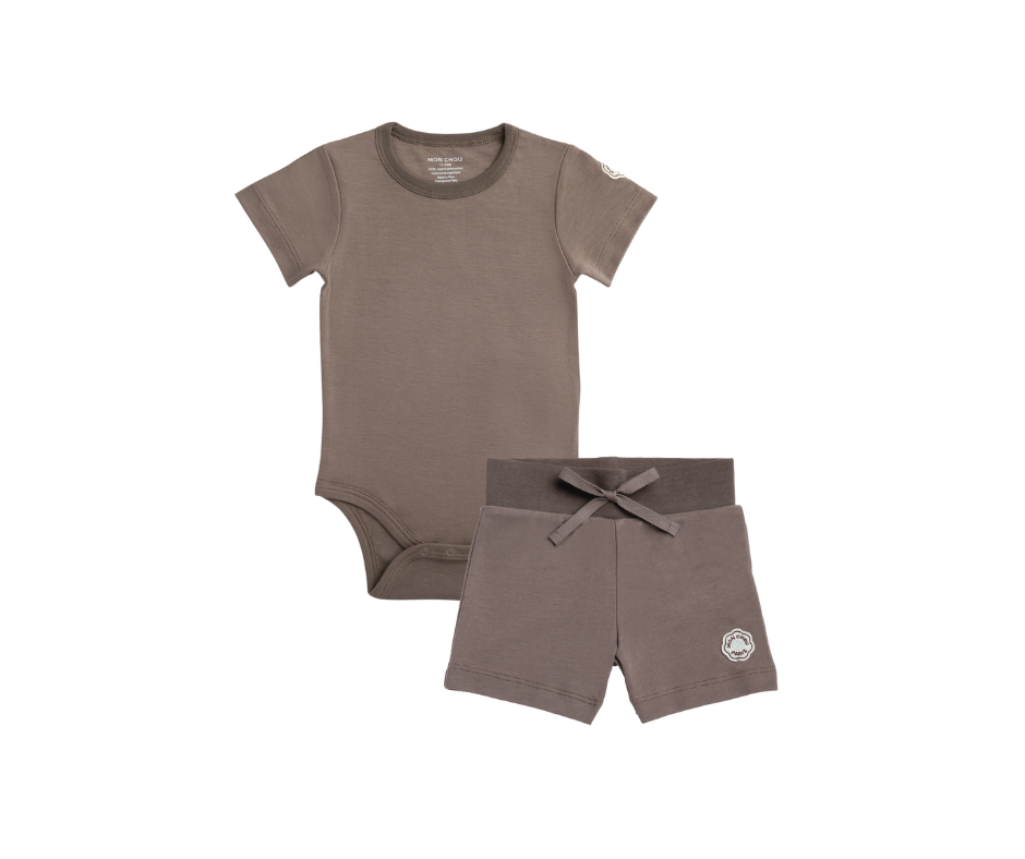 Short Sleeve Onesie & Shorts in Cocoa