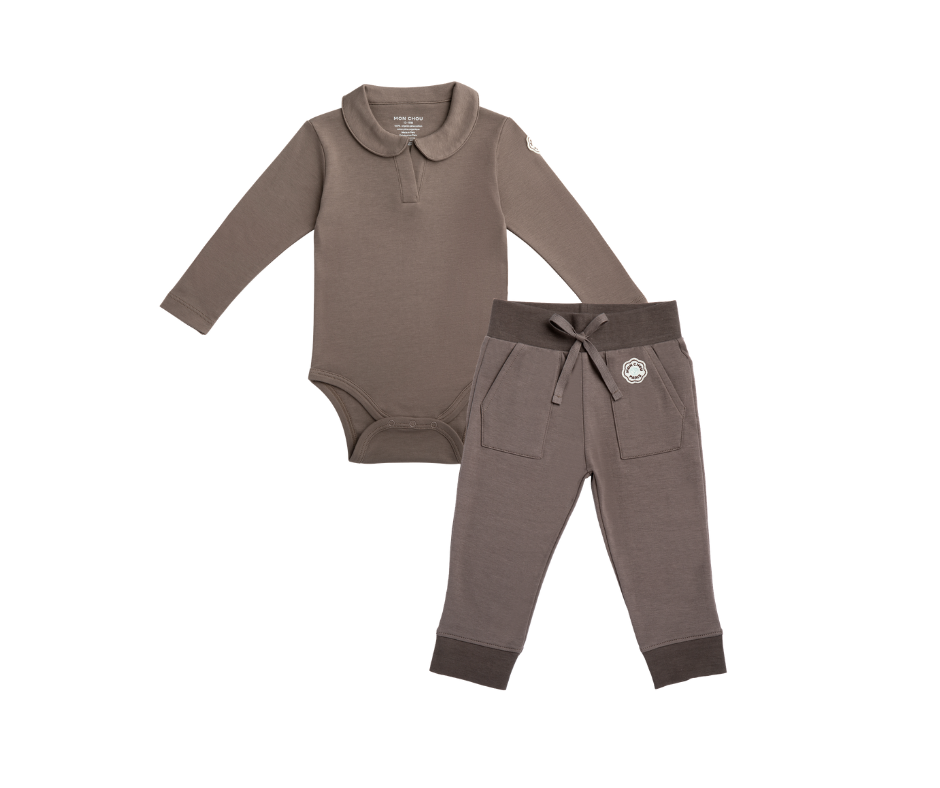 Long Sleeve Polo Onesie & Joggers in Cocoa