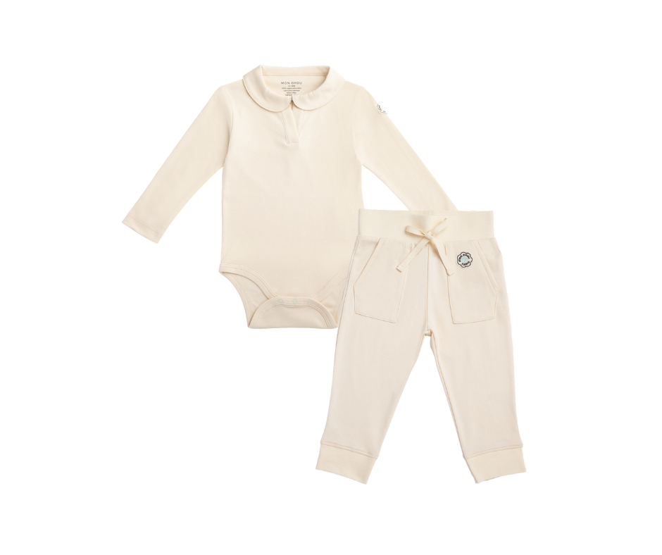 Long Sleeve Polo Onesie & Joggers in Ivory